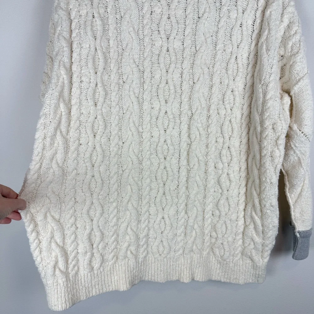 Free People Olympia‎ Oversized Cable Knit Sweater Cream Gray Size XS